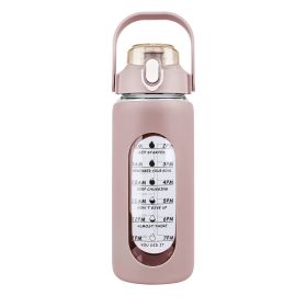 64Oz Glass Water Bottle Sports Water Bottle Motivational Water Bottle Water Intake Tracker Bottle with Straw Time Marker Silicone Sleeve Handle for Gy (Option: 64OZ_Coffee)