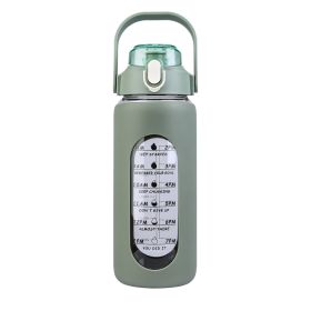 64Oz Glass Water Bottle Sports Water Bottle Motivational Water Bottle Water Intake Tracker Bottle with Straw Time Marker Silicone Sleeve Handle for Gy (Option: 64OZ_Green)